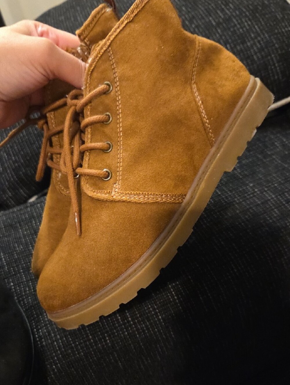 Cat & Jack Tan Kids Lace-Up Faux Fur Winter Boots - Picture 5 of 7